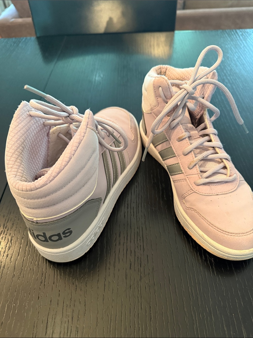 adidas Kids High-Top Sneakers in Light Pink with Gray Stripes